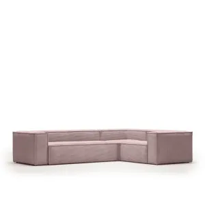 Blok 4 seater corner sofa in pink wide seam corduroy, 320 x 230 cm / 230 x 320 cm by Kave Home, a Sofas for sale on Style Sourcebook