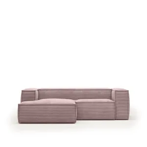 Blok 2 seater sofa with left side chaise longue in pink wide seam corduroy, 240 cm by Kave Home, a Sofas for sale on Style Sourcebook