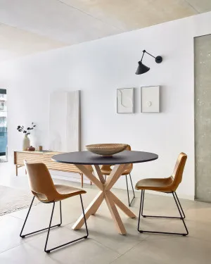 Argo black lacquered MDF round table wood effect steel legs Ø 120 cm by Kave Home, a Dining Tables for sale on Style Sourcebook