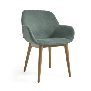 Konna chair in green with solid ash wood legs in a dark finish by Kave Home, a Dining Chairs for sale on Style Sourcebook