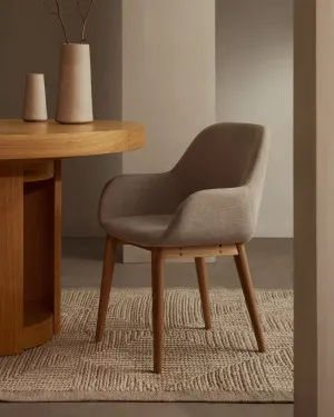 Konna chair in beige with solid ash wood legs in a dark finish by Kave Home, a Dining Chairs for sale on Style Sourcebook
