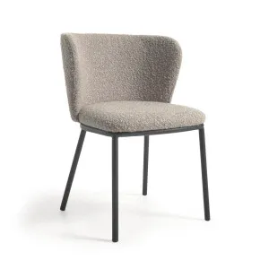Ciselia chair with light grey bouclé and black metal FSC Mix Credit by Kave Home, a Dining Chairs for sale on Style Sourcebook