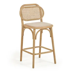 Doriane 65 cm height solid oak stool with natural finish and upholstered seat FSC Mix Credit by Kave Home, a Bar Stools for sale on Style Sourcebook