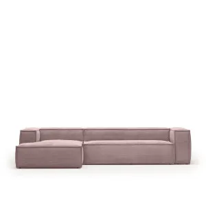 Blok 4 seater sofa with left side chaise longue in pink wide seam corduroy, 330 cm by Kave Home, a Sofas for sale on Style Sourcebook