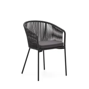 Yanet black rope chair with galvanised steel legs by Kave Home, a Outdoor Chairs for sale on Style Sourcebook