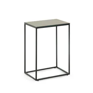 Rewena porcelain side table in brown with black steel legs 45 x 30 cm by Kave Home, a Side Table for sale on Style Sourcebook