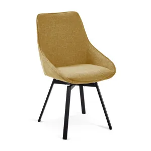 Jenna mustard swivel chair with steel legs with black finish by Kave Home, a Dining Chairs for sale on Style Sourcebook