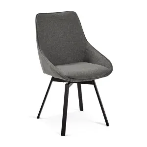 Jenna dark grey swivel chair with steel legs with black finish by Kave Home, a Dining Chairs for sale on Style Sourcebook