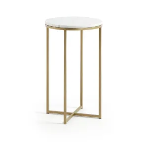 Sheffield side table in white marble and golden steel legs Ø 43 cm by Kave Home, a Side Table for sale on Style Sourcebook