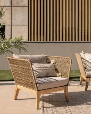 Belleny armchair in beige cord and solid acacia wood, FSC 100% by Kave Home, a Outdoor Chairs for sale on Style Sourcebook