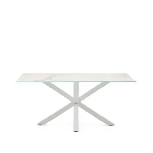 Argo table in white Kalos porcelain and steel legs with white finish, 160 x 90 cm by Kave Home, a Dining Tables for sale on Style Sourcebook