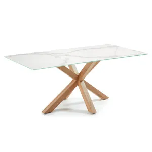 Argo porcelain table in white with steel wooden effect legs 200 x 100 cm by Kave Home, a Dining Tables for sale on Style Sourcebook