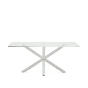 Argo glass table and steel legs with white finish, 180 x 100 cm by Kave Home, a Dining Tables for sale on Style Sourcebook