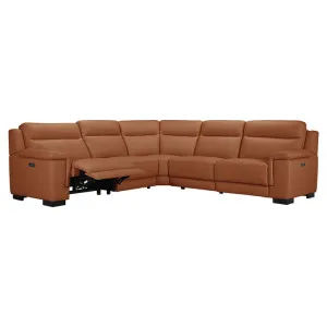 Marston Italian Leather Electric Recliner Corner Sofa, 5 Seater, Cognac by Woodland Furniture, a Sofas for sale on Style Sourcebook