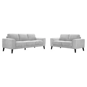 Clayburn 2 Piece Fabric Sofa Set, 3+2 Seater, Frost by Woodland Furniture, a Sofas for sale on Style Sourcebook