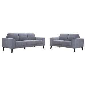Clayburn 2 Piece Fabric Sofa Set, 3+2 Seater, Grey by Woodland Furniture, a Sofas for sale on Style Sourcebook