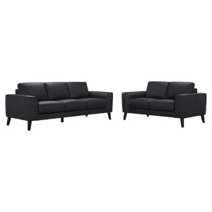 Clayburn 2 Piece Leather Sofa Set, 3+2 Seater, Black by Woodland Furniture, a Sofas for sale on Style Sourcebook