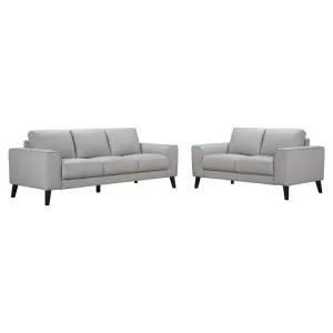 Clayburn 2 Piece Leather Sofa Set, 3+2 Seater, Pewter by Woodland Furniture, a Sofas for sale on Style Sourcebook