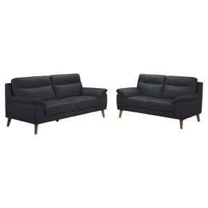 Stanway 2 Piece Leather Sofa Set, 3+2 Seater, Black by Woodland Furniture, a Sofas for sale on Style Sourcebook