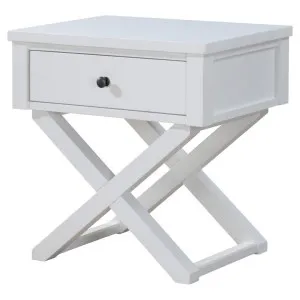 Winford Rubber Wood Timber Cross Leg Lamp Table, White by Woodland Furniture, a Side Table for sale on Style Sourcebook