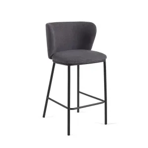 Ciselia stool in dark grey chenille with steel legs in black 65 cm height FSC Mix Credit by Kave Home, a Bar Stools for sale on Style Sourcebook