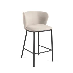 Ciselia stool in beige chenille with steel legs in black 65 cm height FSC Mix Credit by Kave Home, a Bar Stools for sale on Style Sourcebook