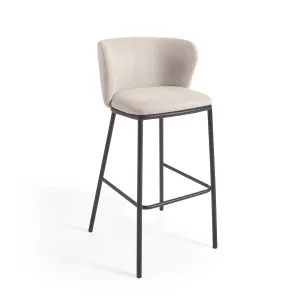 Ciselia stool in beige chenille and black steel, height 75 cm FSC Mix Credit by Kave Home, a Bar Stools for sale on Style Sourcebook