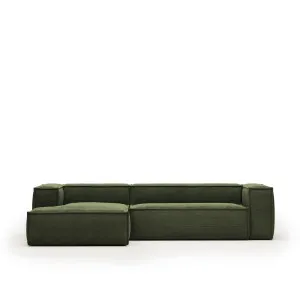 Blok 3 seater sofa with left side chaise longue in green wide seam corduroy, 300 cm by Kave Home, a Sofas for sale on Style Sourcebook