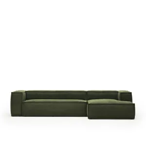 Blok 4 seater sofa with right side chaise longue in green wide seam corduroy, 330 cm by Kave Home, a Sofas for sale on Style Sourcebook