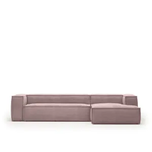 Blok 4 seater sofa with right side chaise longue in pink wide seam corduroy, 330 cm by Kave Home, a Sofas for sale on Style Sourcebook