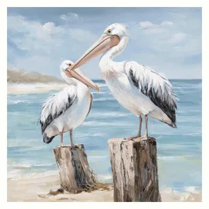 "Pelicans on Weathered Watch" Stretched Canvas Wall Art Print, 50cm by PNC Imports, a Artwork & Wall Decor for sale on Style Sourcebook