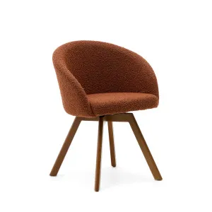 Marvin brown bouclé swivel chair with solid beech wood legs in a walnut finish by Kave Home, a Dining Chairs for sale on Style Sourcebook