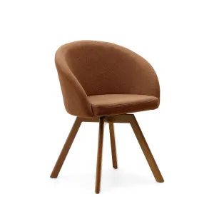 Marvin brown chenille swivel chair with solid beech wood legs with a walnut finish by Kave Home, a Dining Chairs for sale on Style Sourcebook