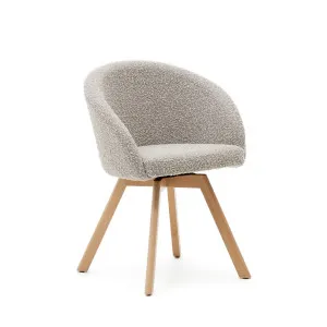 Marvin swivel chair with grey bouclé and beech wood legs in a natural finish by Kave Home, a Dining Chairs for sale on Style Sourcebook