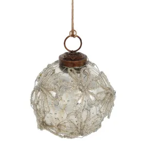 Beaded Silver Fleur Glass Bauble by Florabelle Living, a Christmas for sale on Style Sourcebook