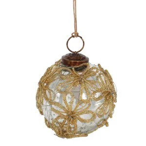Beaded Gold Fleur Glass Bauble by Florabelle Living, a Christmas for sale on Style Sourcebook