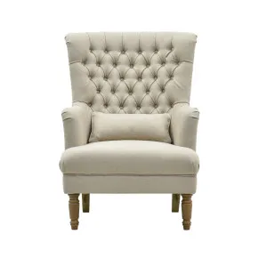 Bayside Hamptons Buttoned Armchair Natural Linen Blend by Florabelle Living, a Chairs for sale on Style Sourcebook
