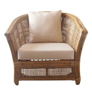 Cayman Rattan Hamptons Armchair Natural W/Beige Cushions by Florabelle Living, a Chairs for sale on Style Sourcebook