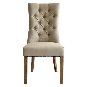 Diana Buttoned Hamptons Dining Chair Beige Linen Blend by Florabelle Living, a Chairs for sale on Style Sourcebook