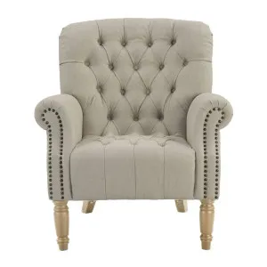 Maurice Natural Linen Buttoned Armchair W/ Studs by Florabelle Living, a Chairs for sale on Style Sourcebook