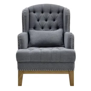 George Buttoned Armchair Grey W Silver Studs by Florabelle Living, a Chairs for sale on Style Sourcebook