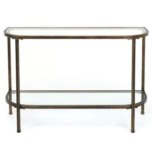 Palladium 120Cm Curved Glass Console Table Brass by Florabelle Living, a Sideboards, Buffets & Trolleys for sale on Style Sourcebook