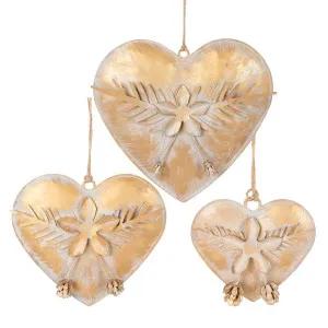 Tiff Gilt Hearts Set Of 3 Antique Gold by Florabelle Living, a Christmas for sale on Style Sourcebook
