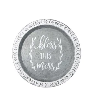 Country Zinc Bless This Mess Round Tray by Florabelle Living, a Statues & Ornaments for sale on Style Sourcebook