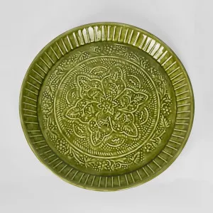 Embossed Enamel Round Tray Green by Florabelle Living, a Statues & Ornaments for sale on Style Sourcebook
