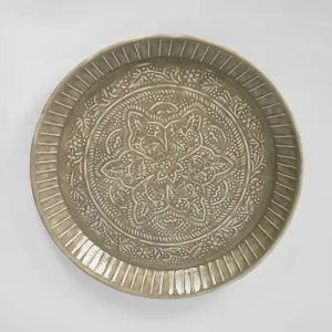 Embossed Enamel Round Tray Taupe by Florabelle Living, a Statues & Ornaments for sale on Style Sourcebook