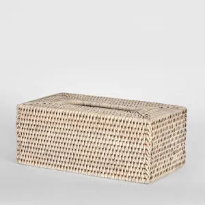 Paume Rattan Rectangle Tissue Box White Wash by Florabelle Living, a Statues & Ornaments for sale on Style Sourcebook