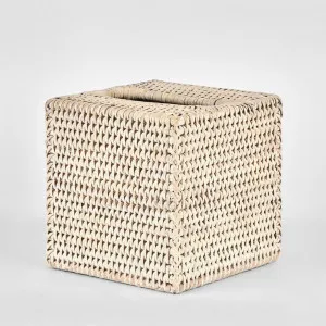 Paume Rattan Square Tissue Box White Wash by Florabelle Living, a Statues & Ornaments for sale on Style Sourcebook