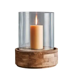 Amalfi Large - Dark Natural/Clear Glass - Glass And Wood Hurricane Lamp by Florabelle Living, a Lanterns for sale on Style Sourcebook