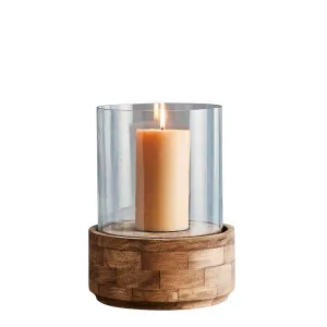 Amalfi Small - Dark Natural/Clear Glass - Glass And Wood Hurricane Lamp by Florabelle Living, a Lanterns for sale on Style Sourcebook